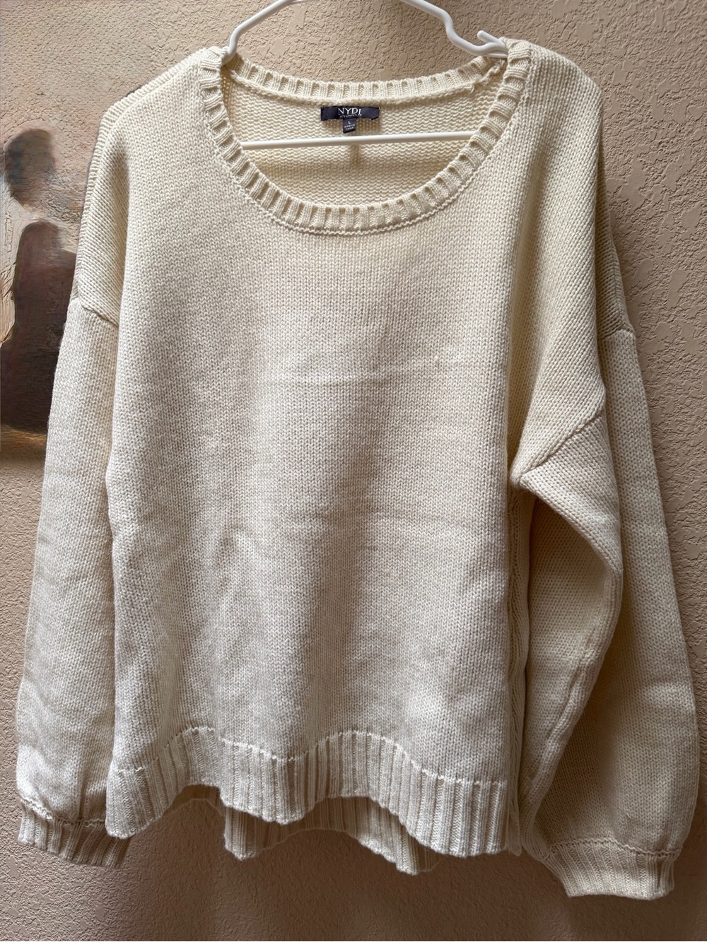 NYDJ Cream Ribbed Crewneck Sweater